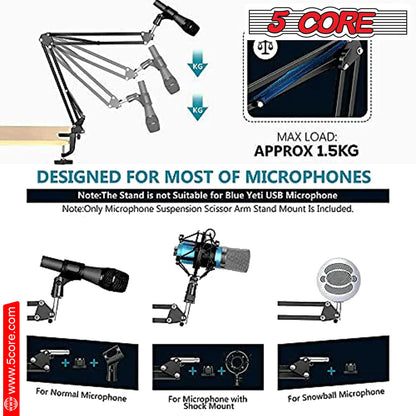 5Core Microphone Stand  Suspension Desk Scissor Boom Arm  w Shock Mount  Dual Layer Pop Filter