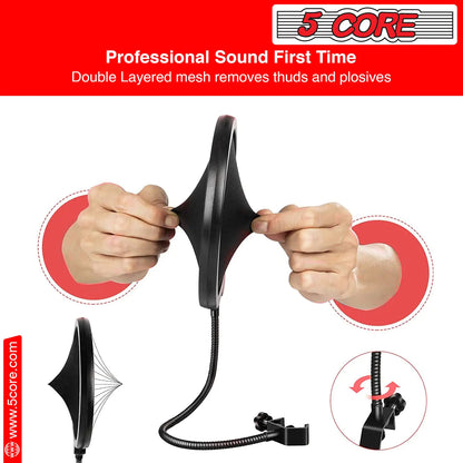 5Core Microphone Stand  Suspension Desk Scissor Boom Arm  w Shock Mount  Dual Layer Pop Filter