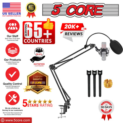 5Core Microphone Stand  Suspension Desk Scissor Boom Arm  w Shock Mount  Dual Layer Pop Filter